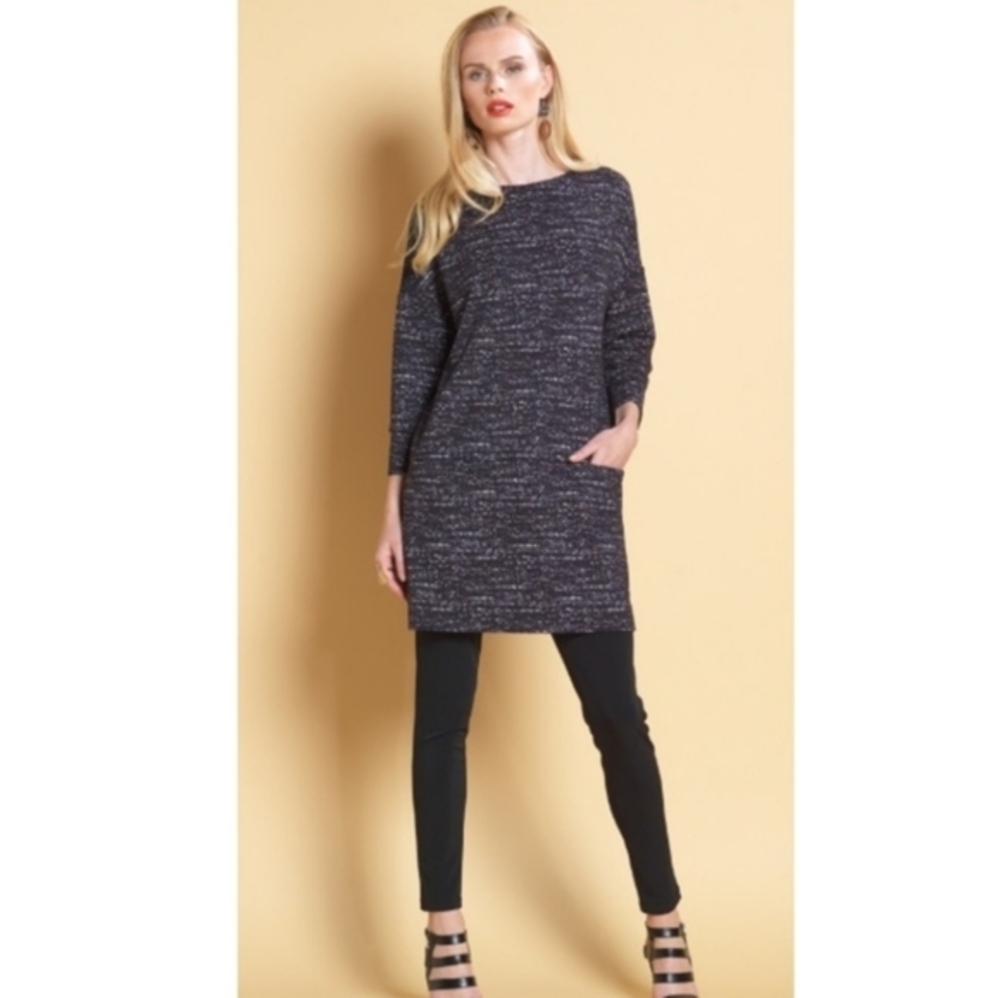 Clara SunWoo Black White Textured Oversize Shift Tunic Top Pockets Lagenlook